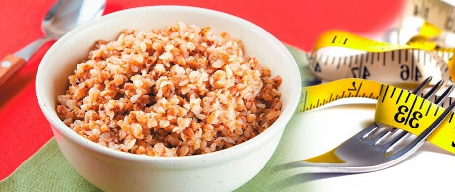 Buckwheat porridge and centimeter ribbon